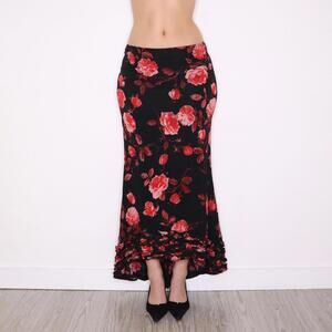 Y2K Italian Rose Maxi Skirt (S) 
